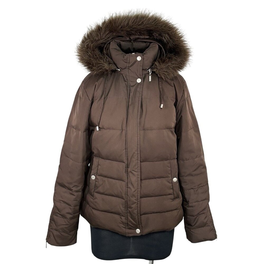 Style & Co Womens Hooded Down & Feathers Coat Brown S
